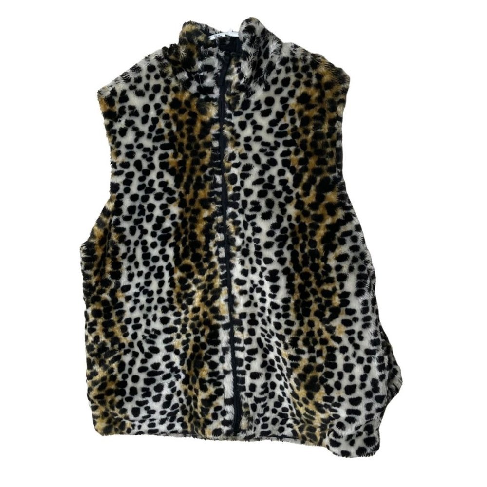 IZZI Kids Girls‎ Medium 10/12 Faux Fur Leopard Print Vest Jacket Zip Front